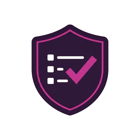 Shield badge with a ticked checklist