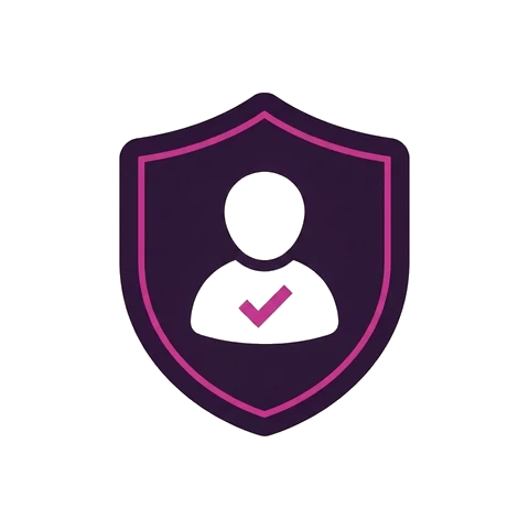 Shield badge with a person and a tick
